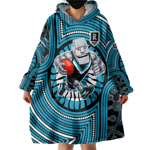 Port Adelaide Football Club Wearable Blanket Hoodie Indigenous Monochrome Dot Art Mascot Style