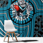 Port Adelaide Football Club Window Curtain Indigenous Monochrome Dot Art Mascot Style
