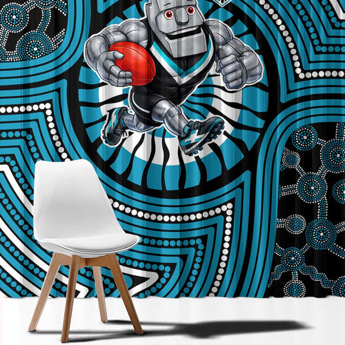 Port Adelaide Football Club Window Curtain Indigenous Monochrome Dot Art Mascot Style