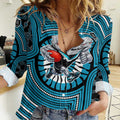 Port Adelaide Football Club Women Casual Shirt Indigenous Monochrome Dot Art Mascot Style