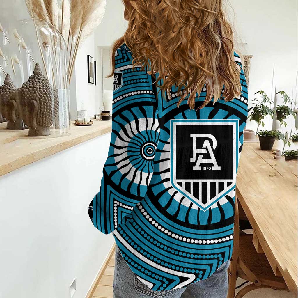 Port Adelaide Football Club Women Casual Shirt Indigenous Monochrome Dot Art Mascot Style