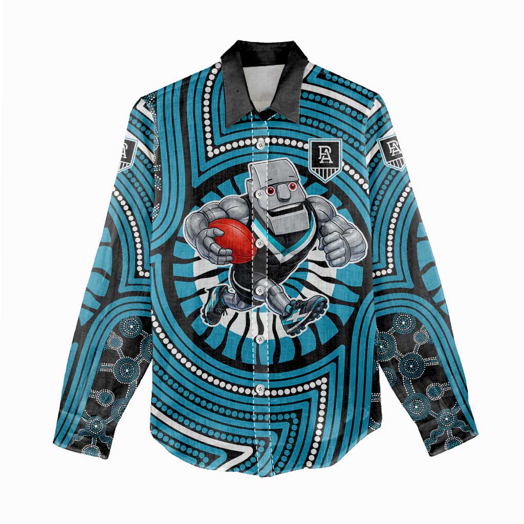 Port Adelaide Football Club Women Casual Shirt Indigenous Monochrome Dot Art Mascot Style