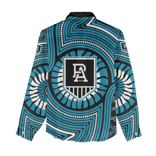 Port Adelaide Football Club Women Casual Shirt Indigenous Monochrome Dot Art Mascot Style