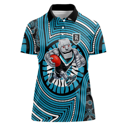Port Adelaide Football Club Women Polo Shirt Indigenous Monochrome Dot Art Mascot Style