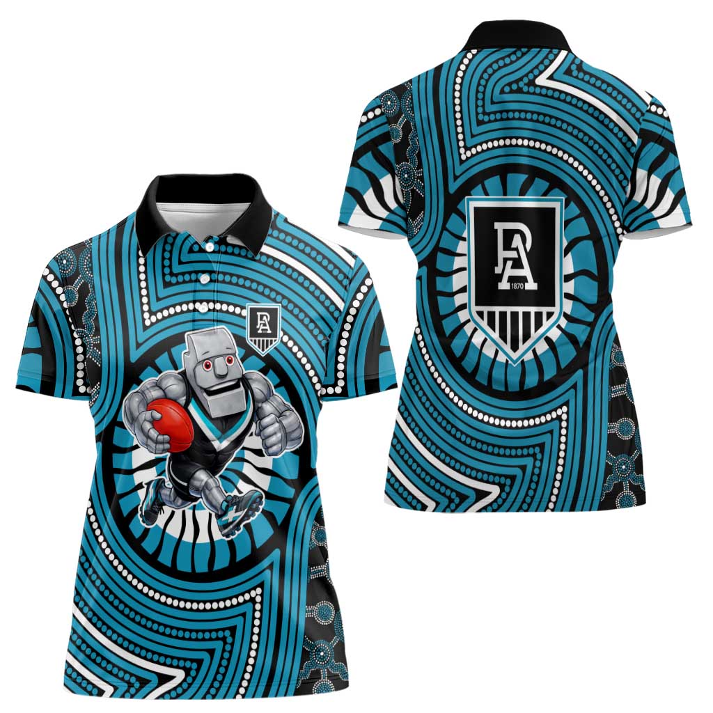Port Adelaide Football Club Women Polo Shirt Indigenous Monochrome Dot Art Mascot Style