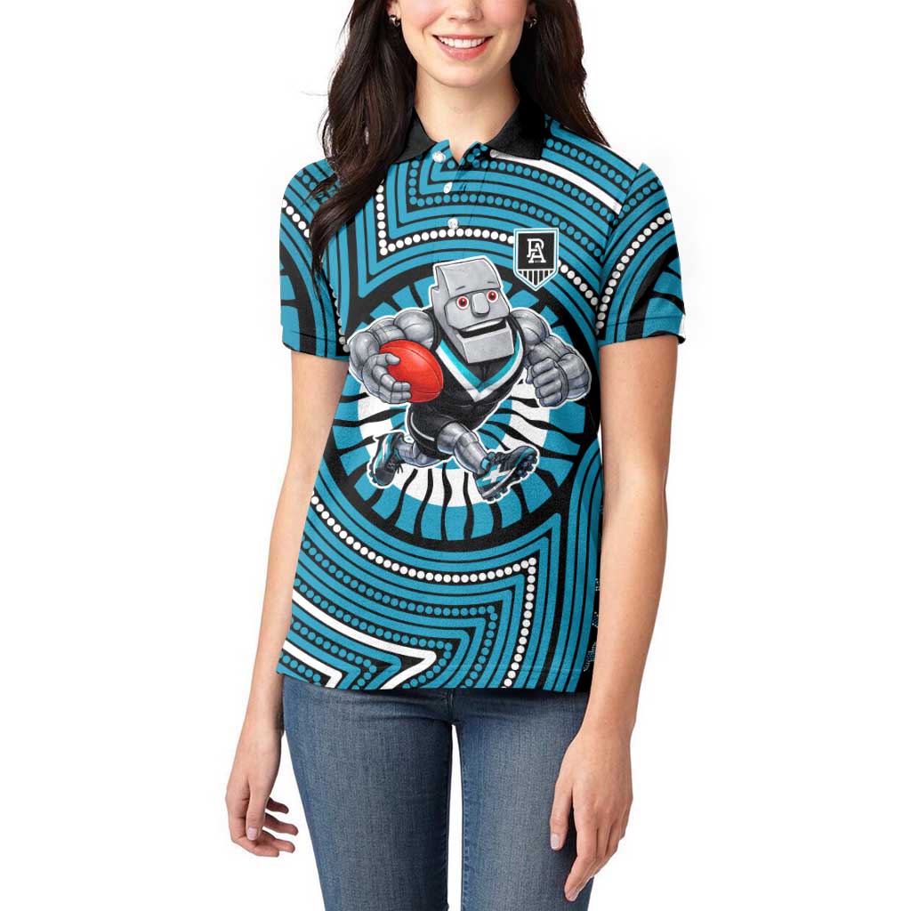 Port Adelaide Football Club Women Polo Shirt Indigenous Monochrome Dot Art Mascot Style