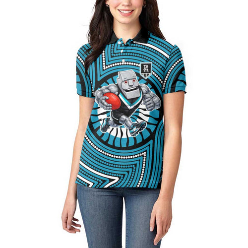 Port Adelaide Football Club Women Polo Shirt Indigenous Monochrome Dot Art Mascot Style