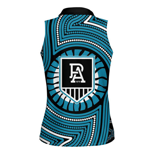 Port Adelaide Football Club Women Sleeveless Polo Shirt Indigenous Monochrome Dot Art Mascot Style