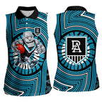Port Adelaide Football Club Women Sleeveless Polo Shirt Indigenous Monochrome Dot Art Mascot Style