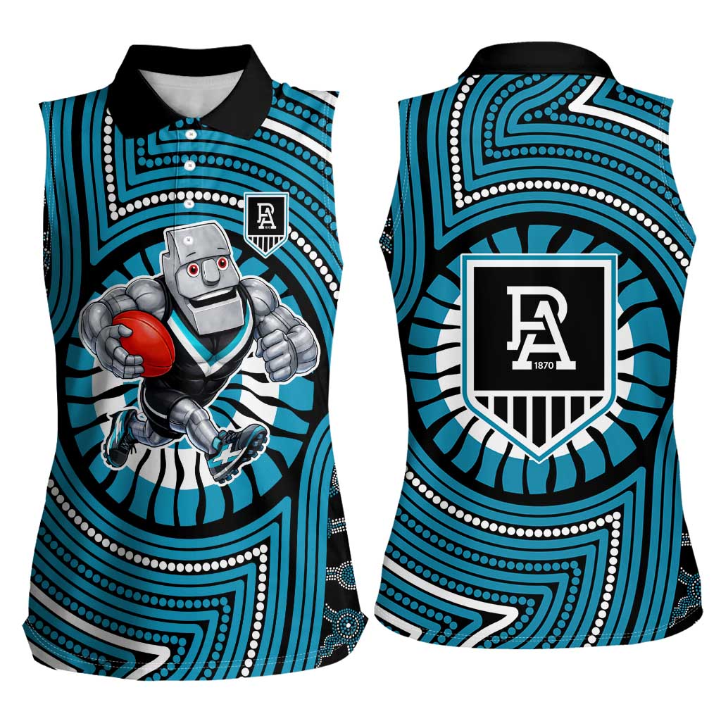 Port Adelaide Football Club Women Sleeveless Polo Shirt Indigenous Monochrome Dot Art Mascot Style