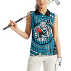 Port Adelaide Football Club Women Sleeveless Polo Shirt Indigenous Monochrome Dot Art Mascot Style