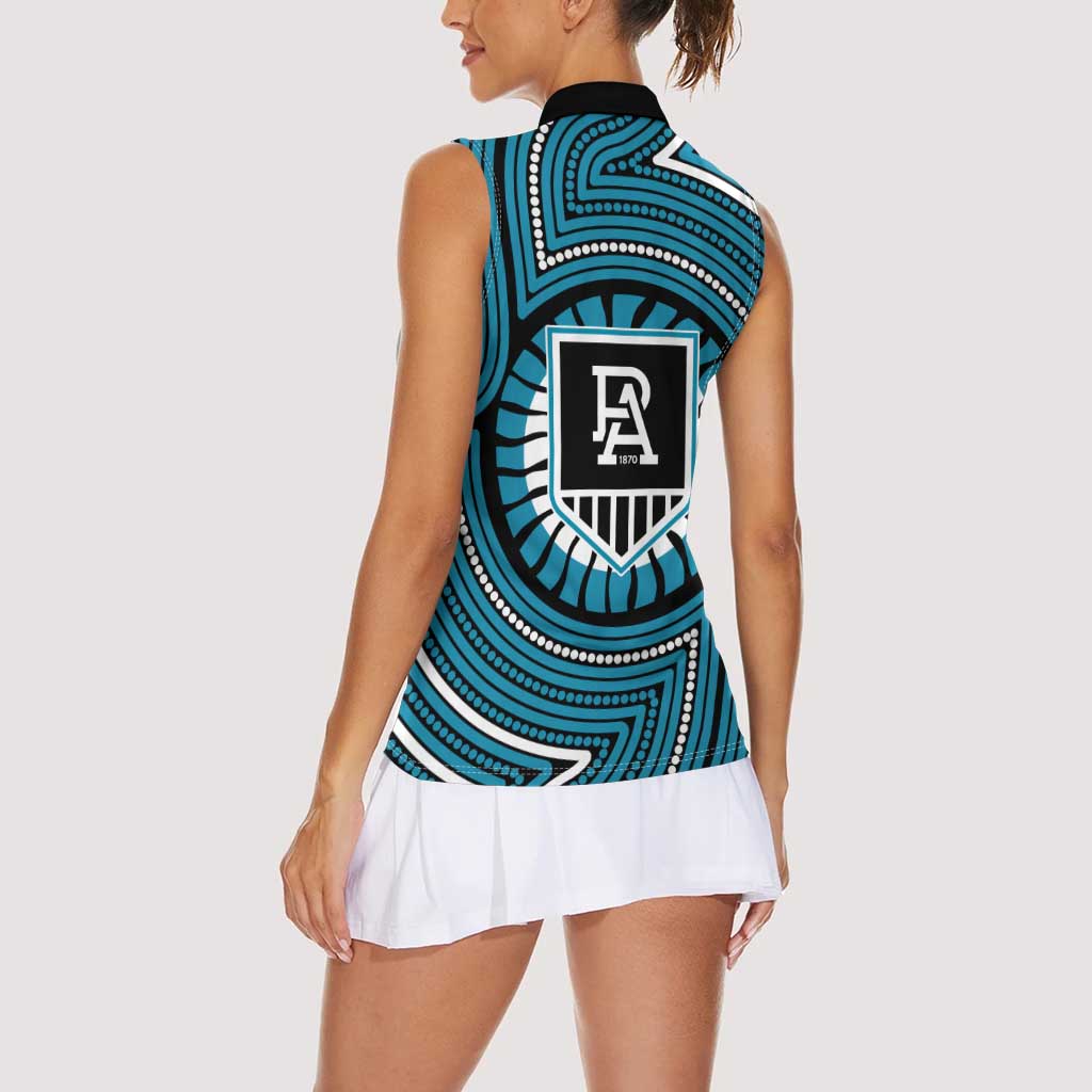 Port Adelaide Football Club Women Sleeveless Polo Shirt Indigenous Monochrome Dot Art Mascot Style