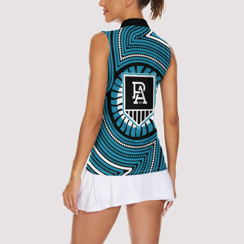 Port Adelaide Football Club Women Sleeveless Polo Shirt Indigenous Monochrome Dot Art Mascot Style