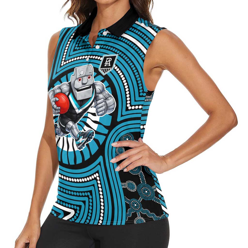 Port Adelaide Football Club Women Sleeveless Polo Shirt Indigenous Monochrome Dot Art Mascot Style