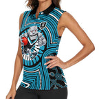 Port Adelaide Football Club Women Sleeveless Polo Shirt Indigenous Monochrome Dot Art Mascot Style