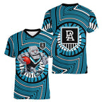 Port Adelaide Football Club Women V-Neck T-Shirt Indigenous Monochrome Dot Art Mascot Style