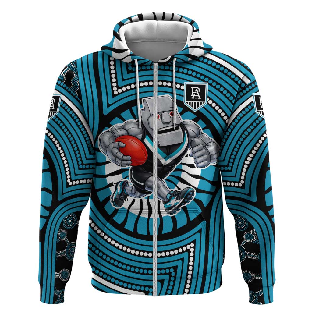 Port Adelaide Football Club Zip Hoodie Indigenous Monochrome Dot Art Mascot Style