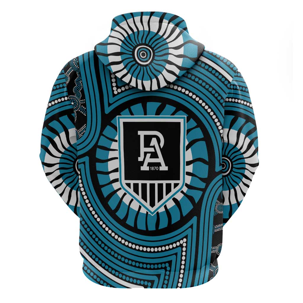 Port Adelaide Football Club Zip Hoodie Indigenous Monochrome Dot Art Mascot Style