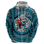 Port Adelaide Football Club Zip Hoodie Indigenous Monochrome Dot Art Mascot Style