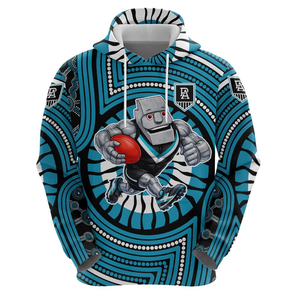 Port Adelaide Football Club Zip Hoodie Indigenous Monochrome Dot Art Mascot Style