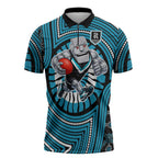 Port Adelaide Football Club Zipper Polo Shirt Indigenous Monochrome Dot Art Mascot Style