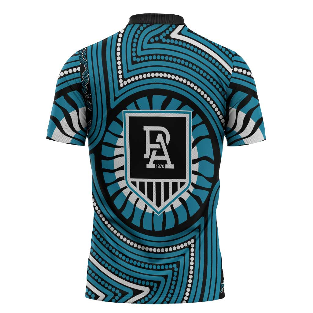 Port Adelaide Football Club Zipper Polo Shirt Indigenous Monochrome Dot Art Mascot Style