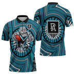 Port Adelaide Football Club Zipper Polo Shirt Indigenous Monochrome Dot Art Mascot Style