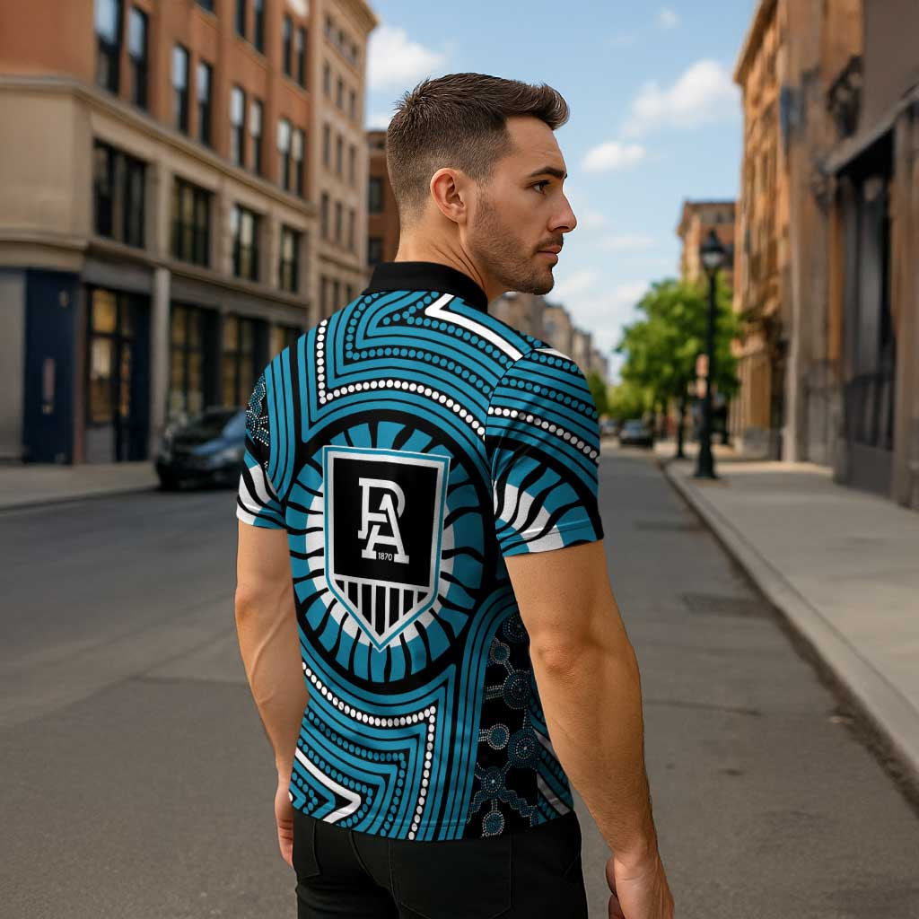 Port Adelaide Football Club Zipper Polo Shirt Indigenous Monochrome Dot Art Mascot Style