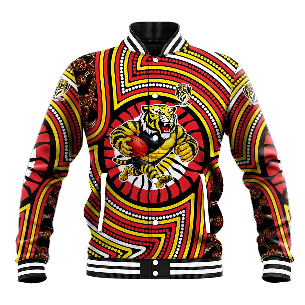 Richmond Football Club Baseball Jacket Indigenous Monochrome Dot Art Mascot Style