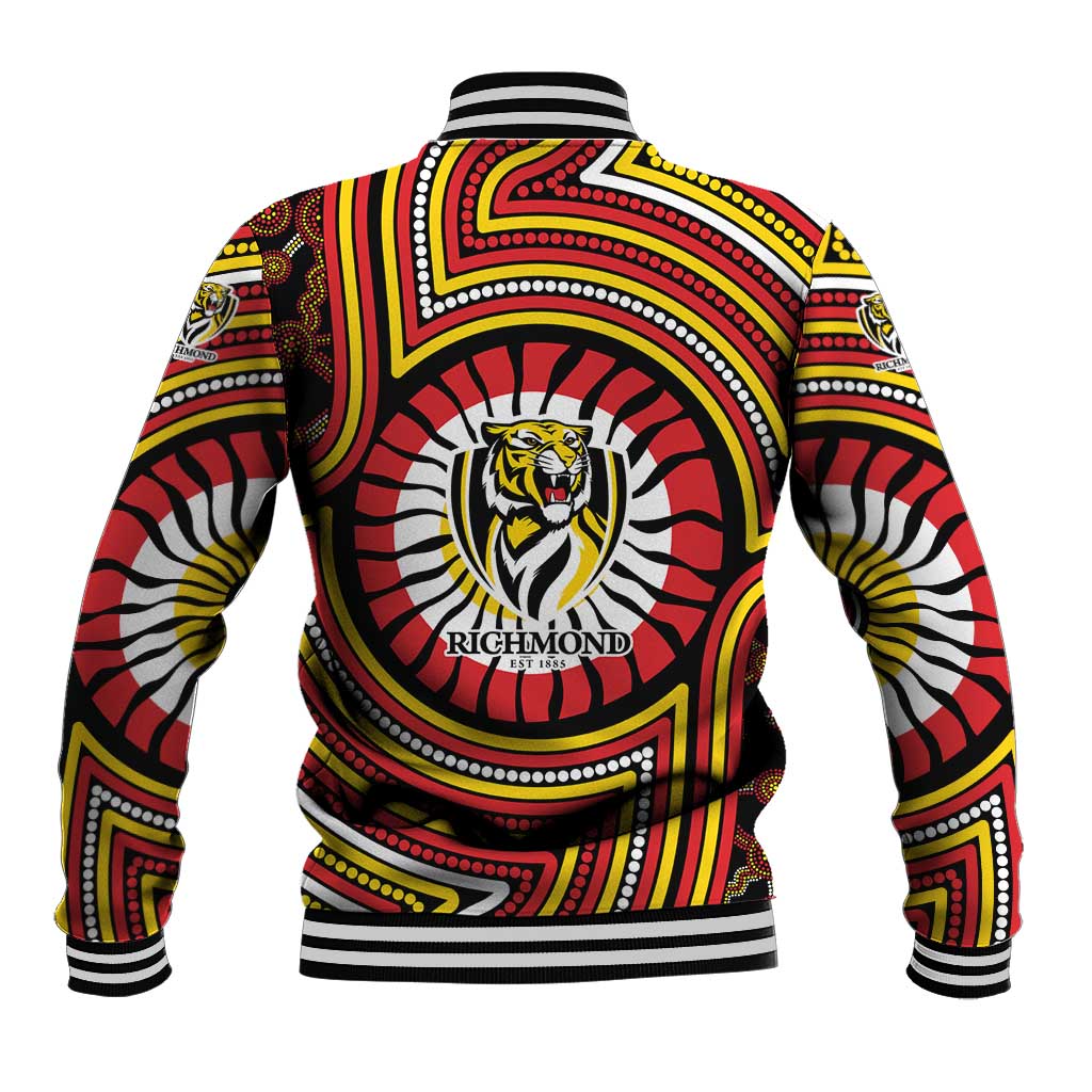 Richmond Football Club Baseball Jacket Indigenous Monochrome Dot Art Mascot Style