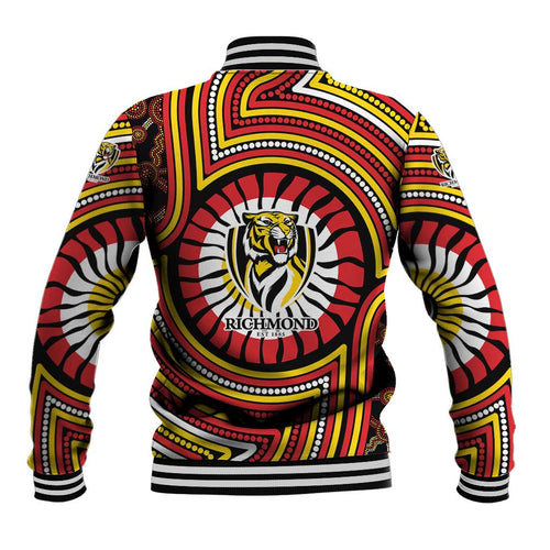 Richmond Football Club Baseball Jacket Indigenous Monochrome Dot Art Mascot Style