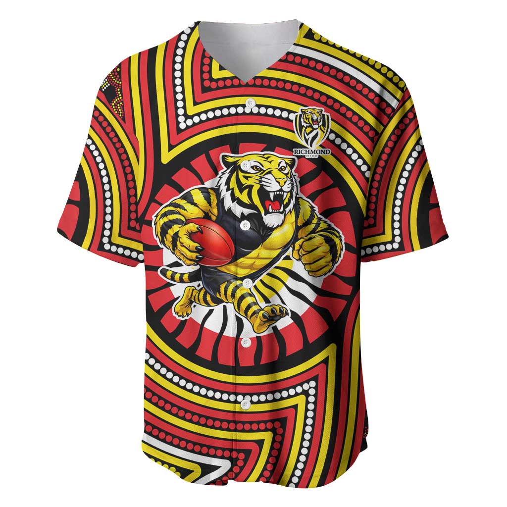 Richmond Football Club Baseball Jersey Indigenous Monochrome Dot Art Mascot Style