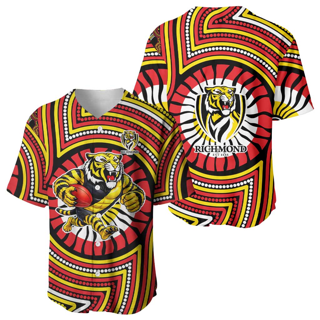 Richmond Football Club Baseball Jersey Indigenous Monochrome Dot Art Mascot Style