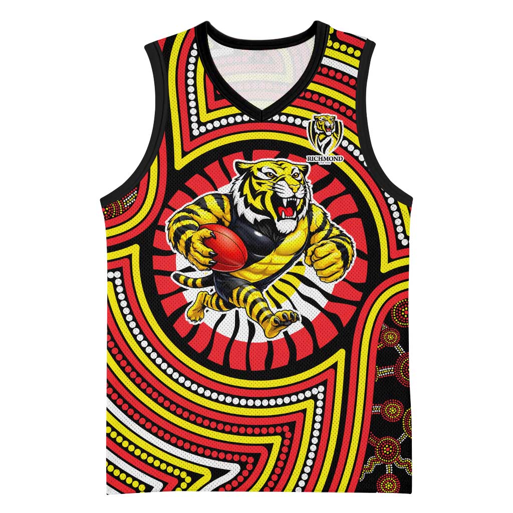 Richmond Football Club Basketball Jersey Indigenous Monochrome Dot Art Mascot Style