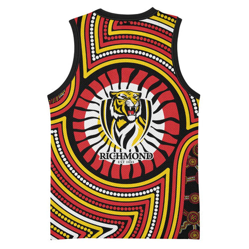 Richmond Football Club Basketball Jersey Indigenous Monochrome Dot Art Mascot Style