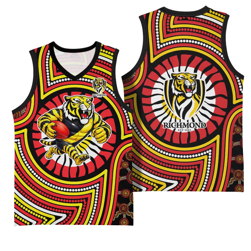 Richmond Football Club Basketball Jersey Indigenous Monochrome Dot Art Mascot Style