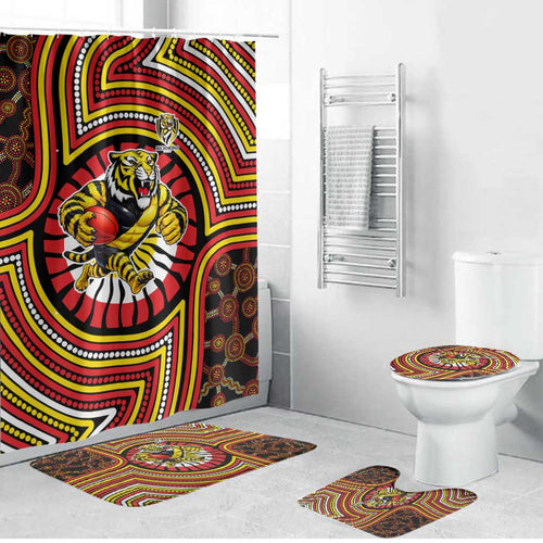 Richmond Football Club Bathroom Set Indigenous Monochrome Dot Art Mascot Style