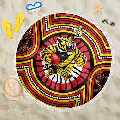 Richmond Football Club Beach Blanket Indigenous Monochrome Dot Art Mascot Style