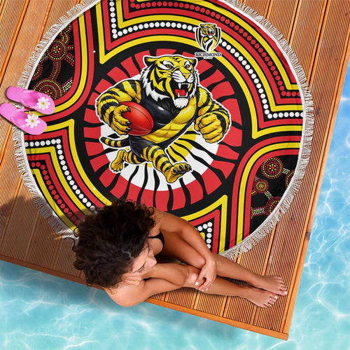 Richmond Football Club Beach Blanket Indigenous Monochrome Dot Art Mascot Style