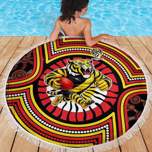 Richmond Football Club Beach Blanket Indigenous Monochrome Dot Art Mascot Style