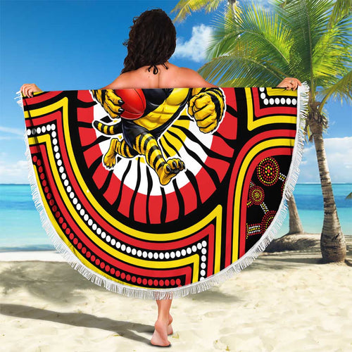Richmond Football Club Beach Blanket Indigenous Monochrome Dot Art Mascot Style