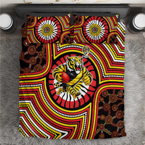 Richmond Football Club Bedding Set Indigenous Monochrome Dot Art Mascot Style