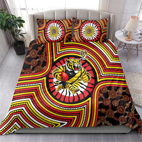Richmond Football Club Bedding Set Indigenous Monochrome Dot Art Mascot Style