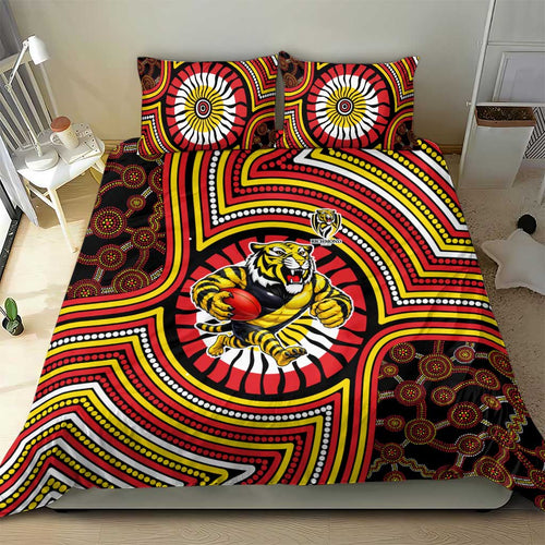 Richmond Football Club Bedding Set Indigenous Monochrome Dot Art Mascot Style