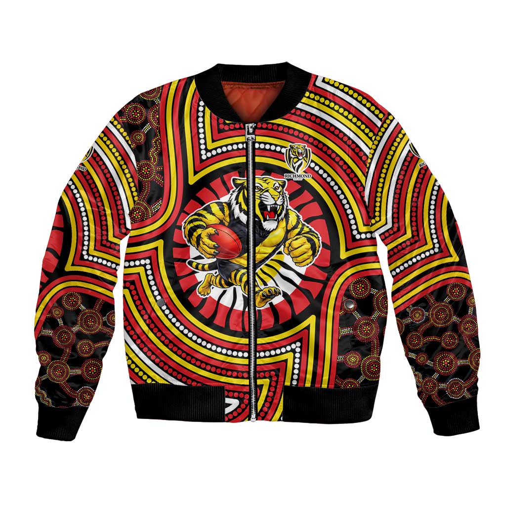 Richmond Football Club Bomber Jacket Indigenous Monochrome Dot Art Mascot Style