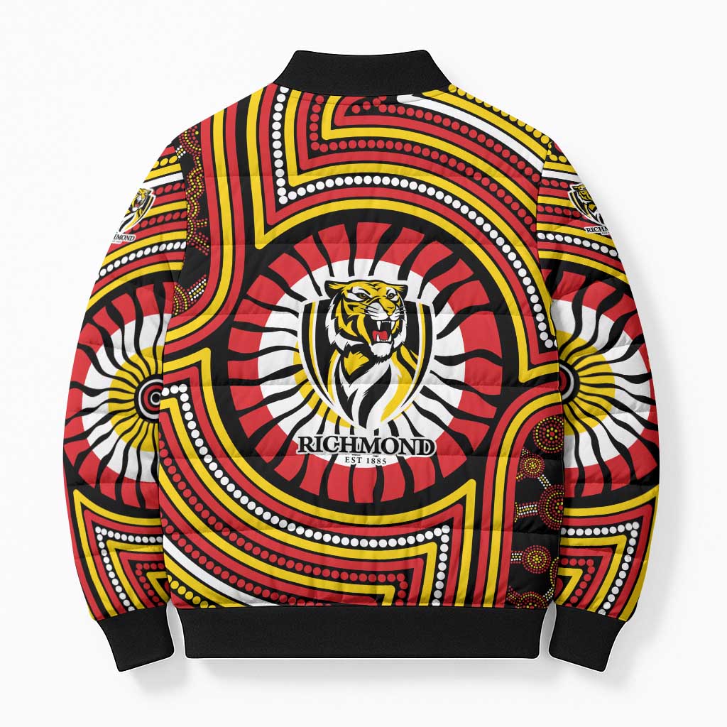Richmond Football Club Bomber Puffer Jacket Indigenous Monochrome Dot Art Mascot Style