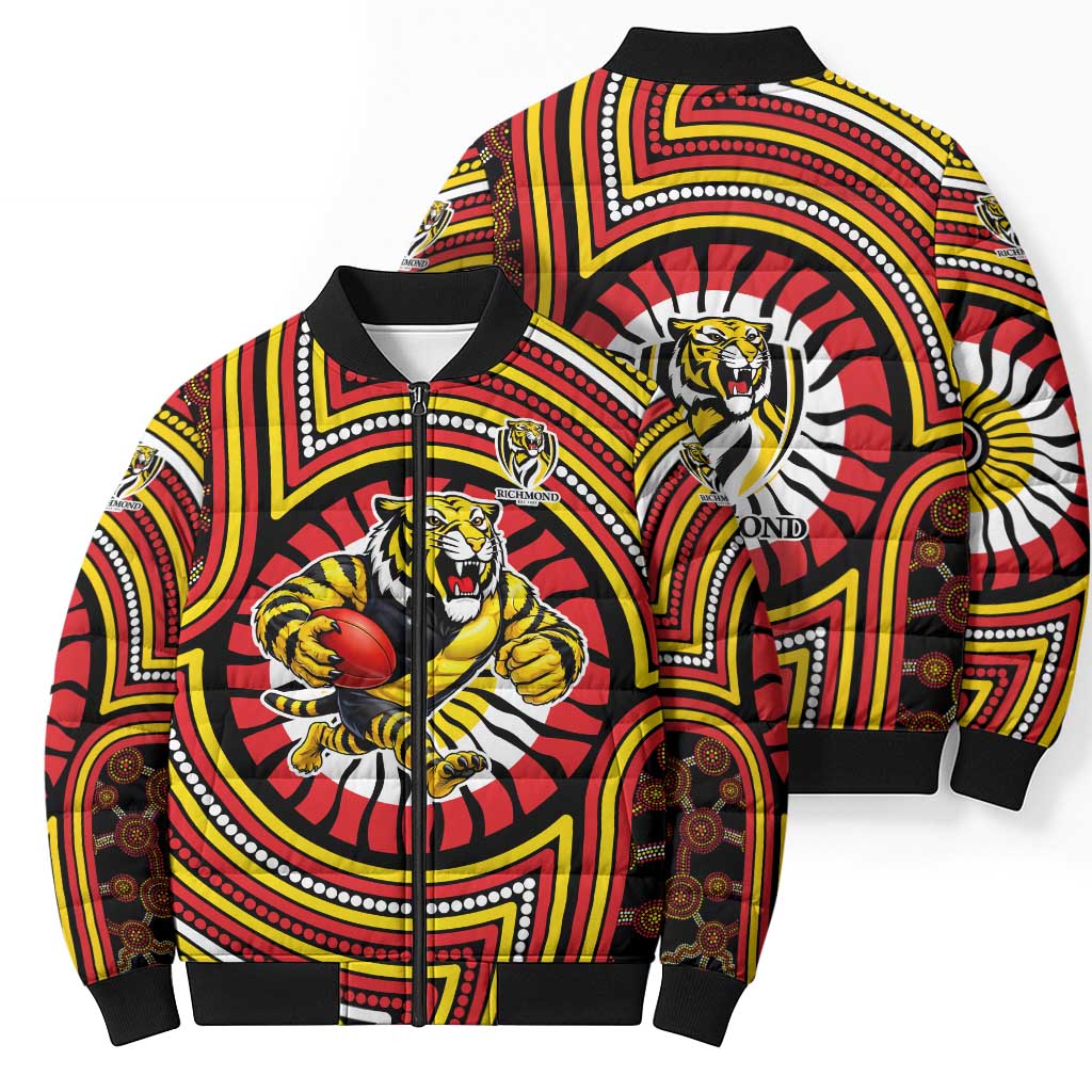 Richmond Football Club Bomber Puffer Jacket Indigenous Monochrome Dot Art Mascot Style
