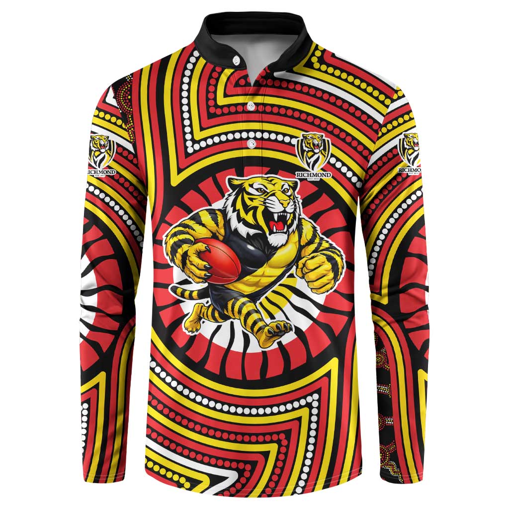 Richmond Football Club Button Sweatshirt Indigenous Monochrome Dot Art Mascot Style
