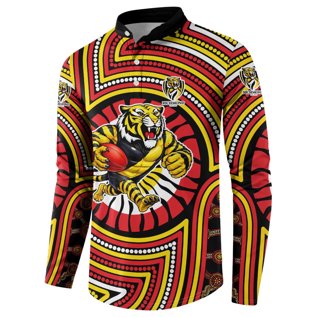 Richmond Football Club Button Sweatshirt Indigenous Monochrome Dot Art Mascot Style