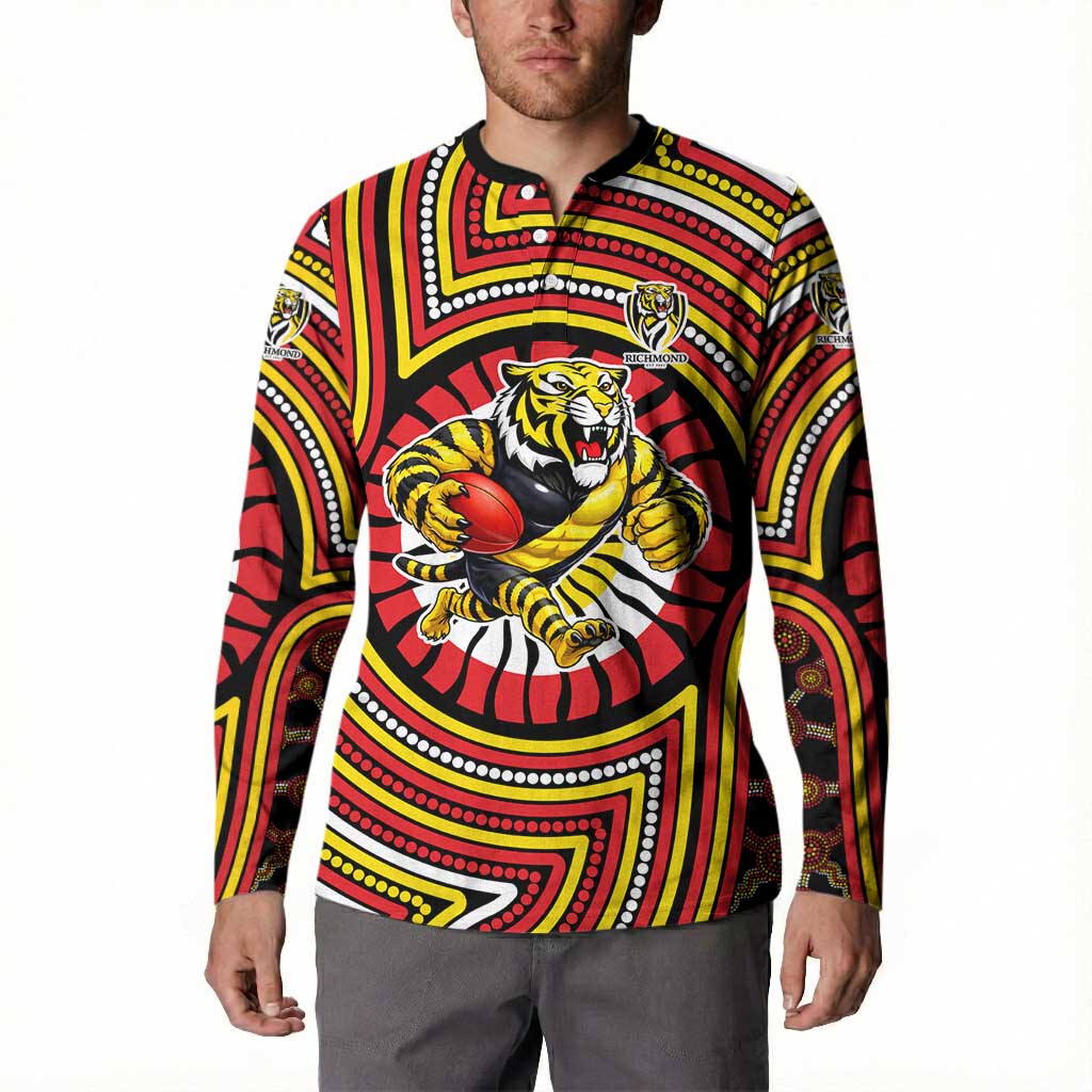 Richmond Football Club Button Sweatshirt Indigenous Monochrome Dot Art Mascot Style
